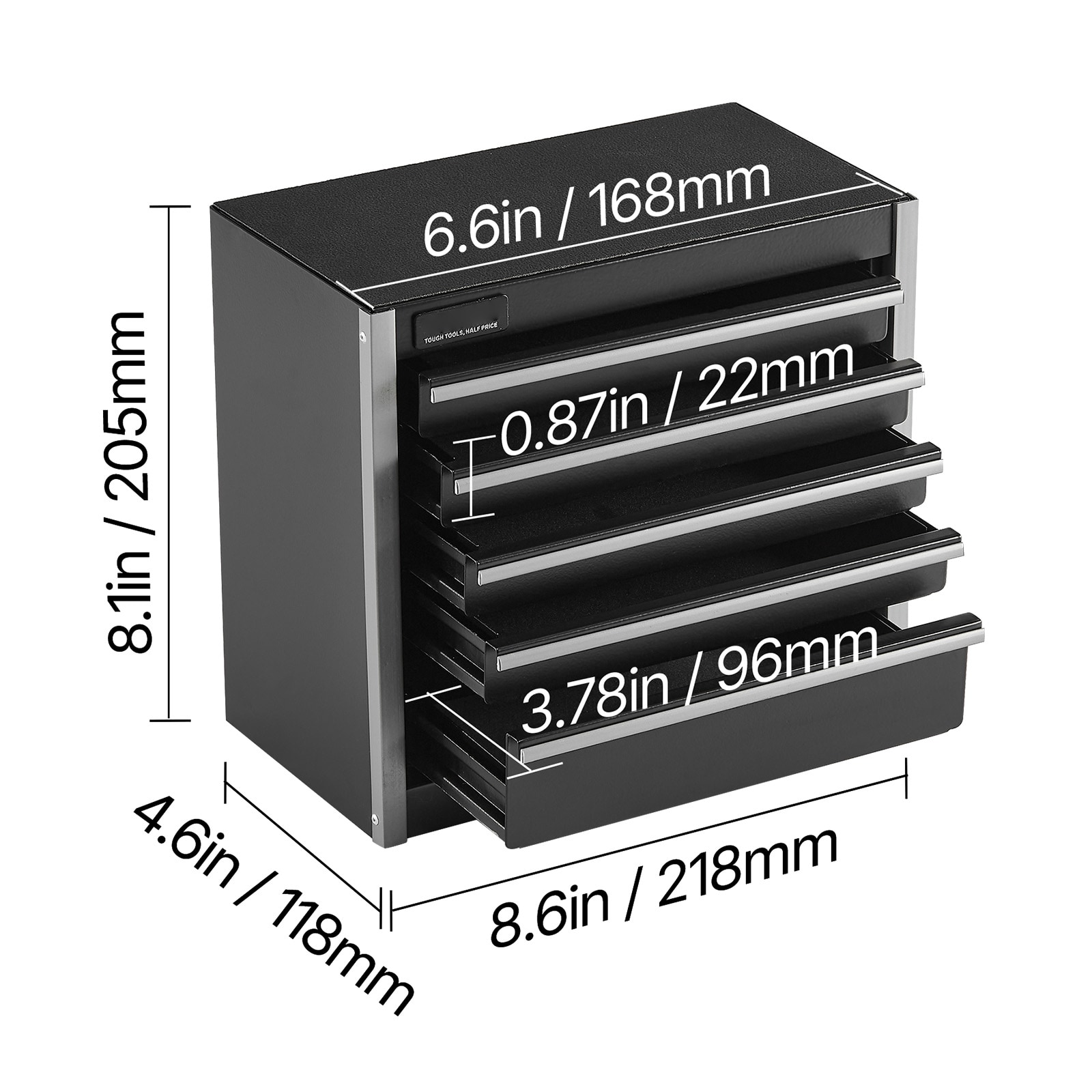 Tool Box 8.6-inch Portable Metal Tool Box With 5 Drawers Tool Organizer Black_voghion.com